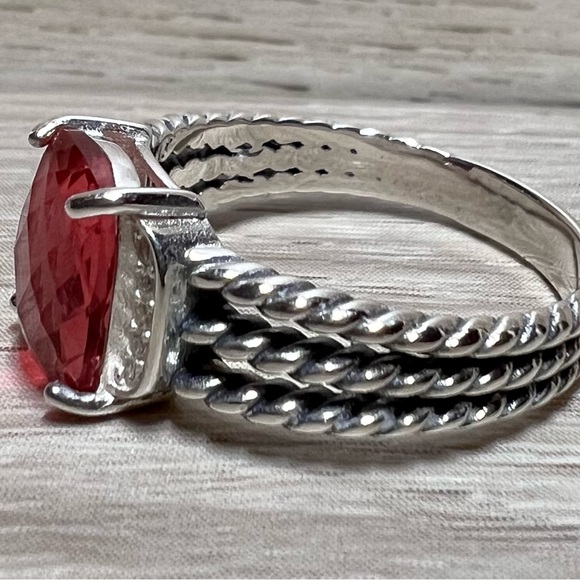 David Yurman Sterling Silver Petite Wheaton 10x8mm Pink Tourmaline/Diamond Ring - Picture 3 of 8